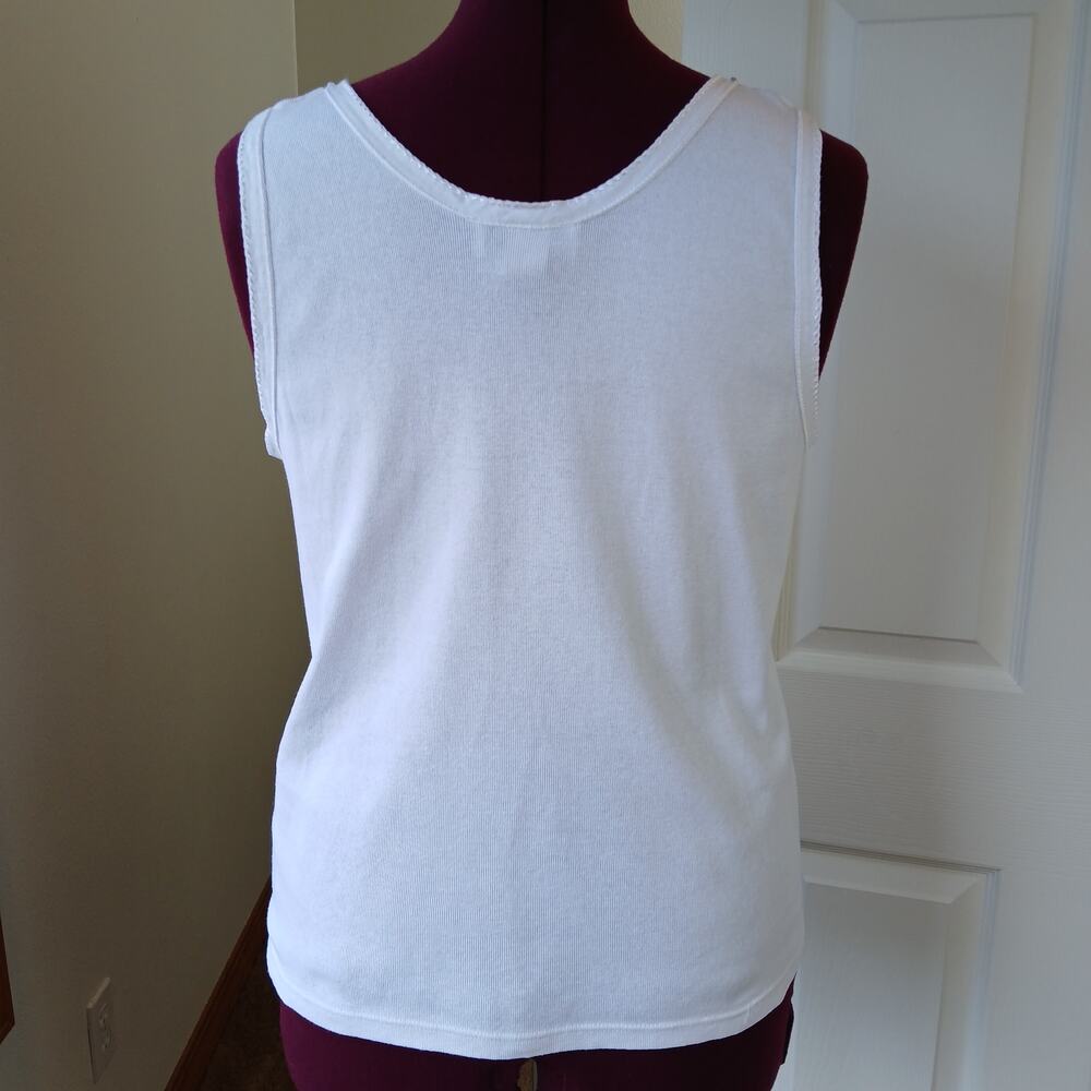Kleids Classic White Tank Top OS Large rhinestone scoop neck seamless cotton vtg - Picture 3 of 11